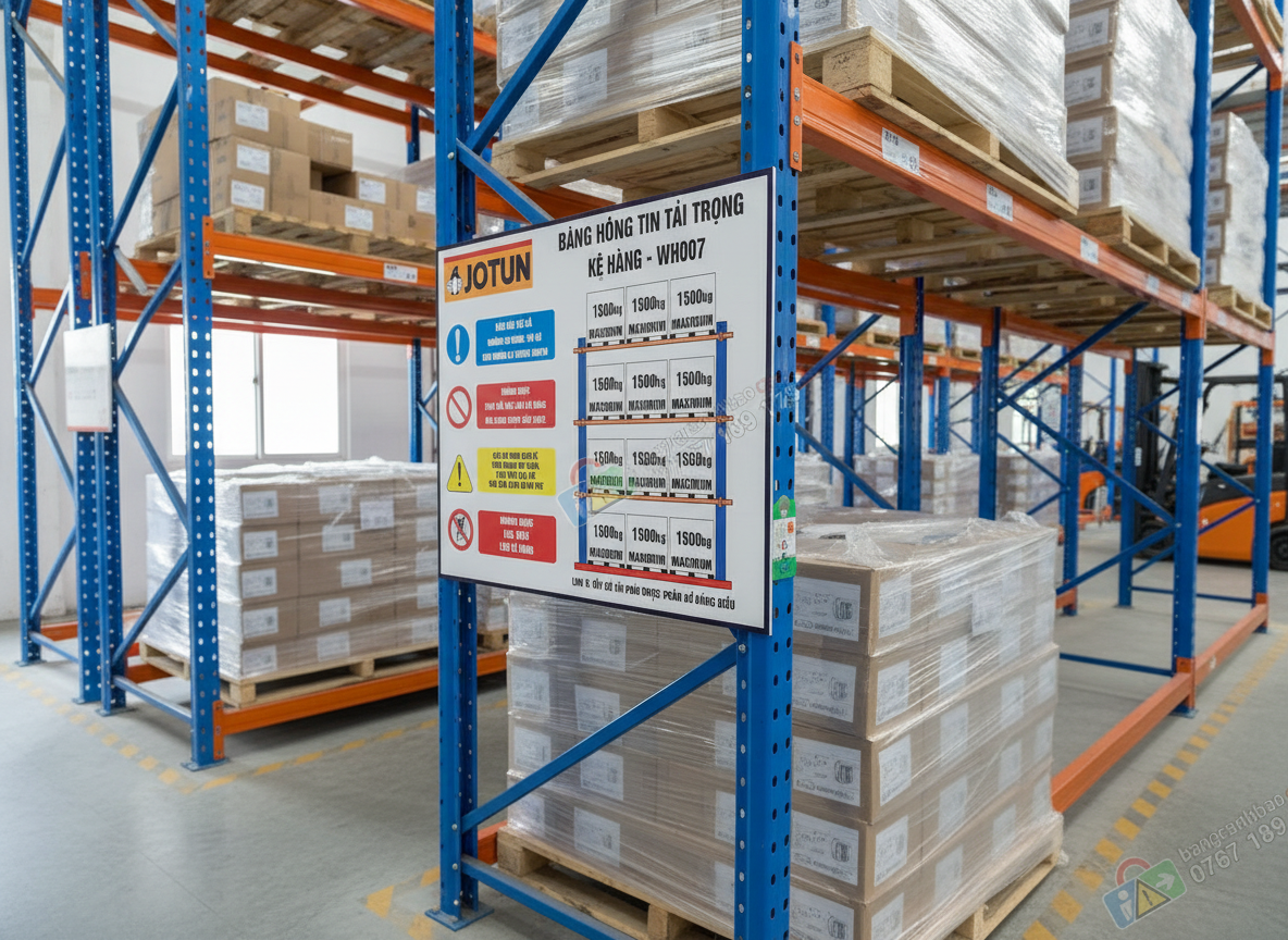 Bảng tải trọng kệ hàng công ty Jotun